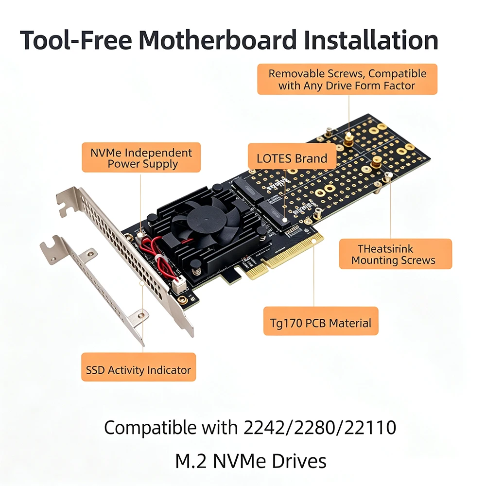 PLX8747 Quad M.2 NVMe PCIe 3.0 - Quad M.2 Nvme Pcie Bifurcation Card ulasan dan harga